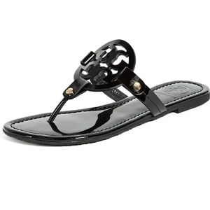COPY - Tory Burch Black T-Strap Sandals with Medallion